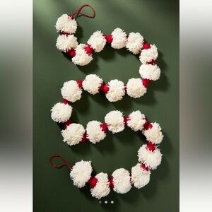 Anthropologie Cream and Red Pom Pom Garland